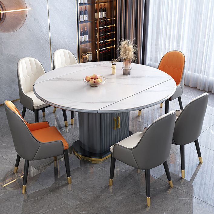 Contemporary Storage Pedestal Dining Table Round Extendable Dinner Table for Home Clearhalo 'Dining Tables & Seating' 'Dining Tables' 'dining_table' 'furn' 'furn_dining_table' 'Furniture' 'Kitchen & Dining Furniture' 1200x1200_d5b875c2-c5ee-4e66-ab77-33d76fe780fc