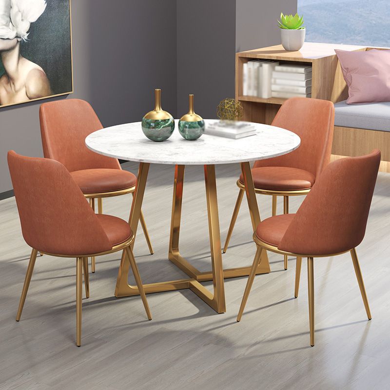 Glam Style Stone Table for Restaurant Round Table with Gold Pedestal Clearhalo 'Dining Tables & Seating' 'Dining Tables' 'dining_table' 'furn' 'furn_dining_table' 'Furniture' 'Kitchen & Dining Furniture' 1200x1200_d5bda80d-2916-4294-9196-97f32826e3a8