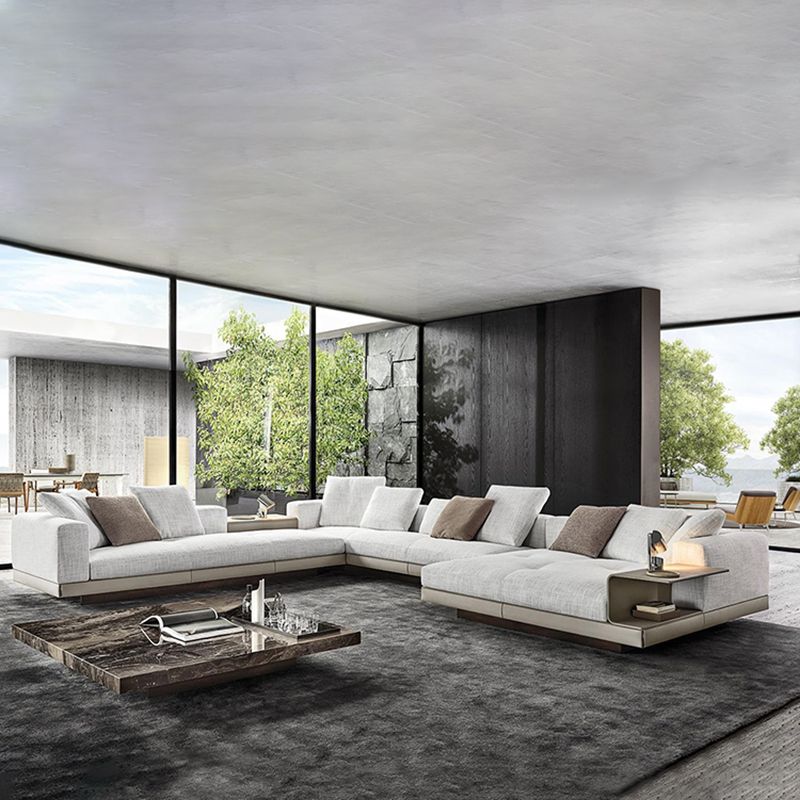 Zeitgenössisches echtes Ledersofa quadratischer Arm lose Rückensofa mit Tisch