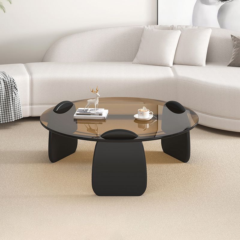 3 Legs Coffee Cocktail Table with Round Glass Top Contemporary Clearhalo 'Coffee & Accent Tables' 'Coffee Tables' 'coffee_tables' 'furn' 'furn_coffee_tables' 'Furniture' 'Living Room Furniture' 1200x1200_d5c4499c-ea81-4a17-9890-fb26b57da9ee