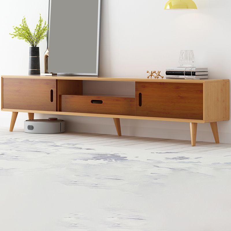 Moderne tv-standaard met 4 poten, massief houten tv-standaardconsole met verschuifbare opbergruimte