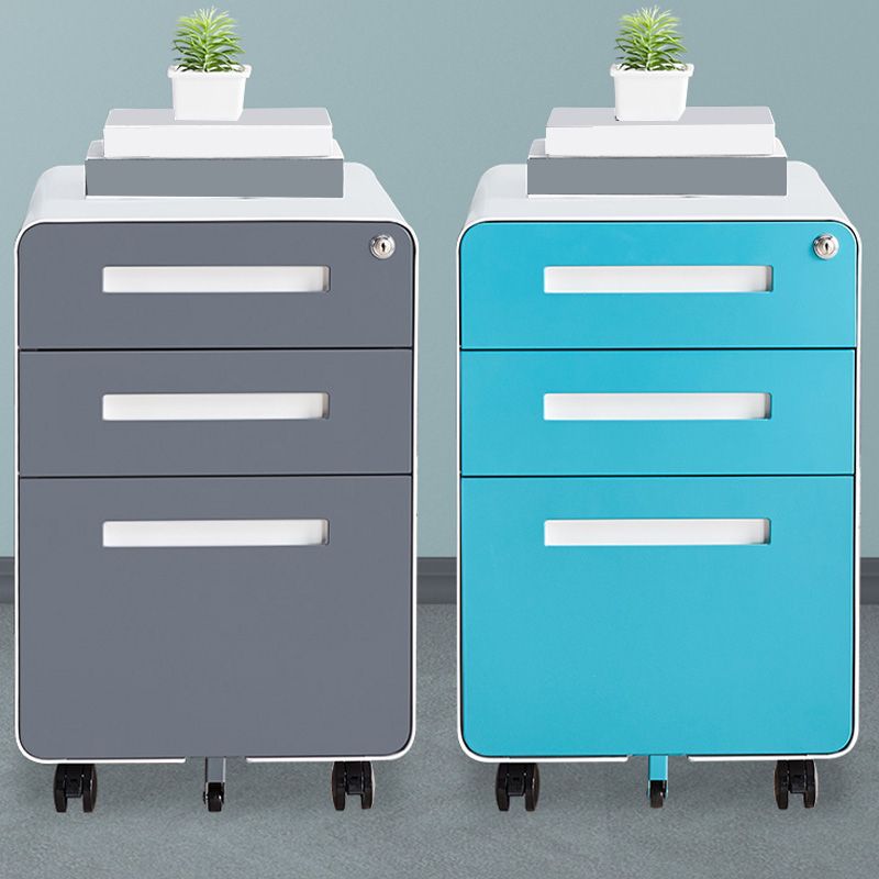 Armadi contemporanei Piedistale File File con cornice in acciaio con blocco chiave per l'ufficio