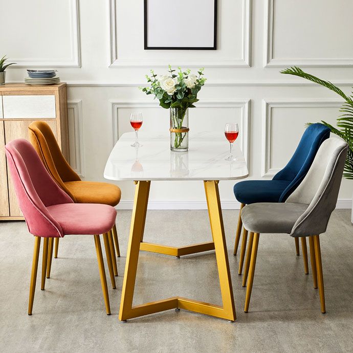 Open Danding Dining Fide Claid Velvet Timpe rembourré avec des jambes dorées