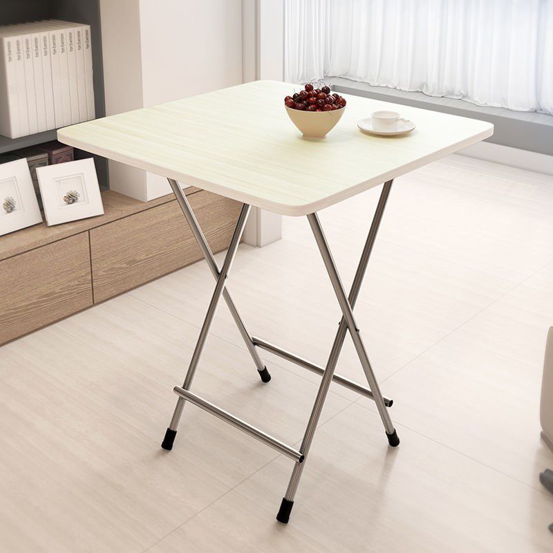 Metal and Wood Table 28.5"H Mid-Century Modern Style Foldable Square Dining Table