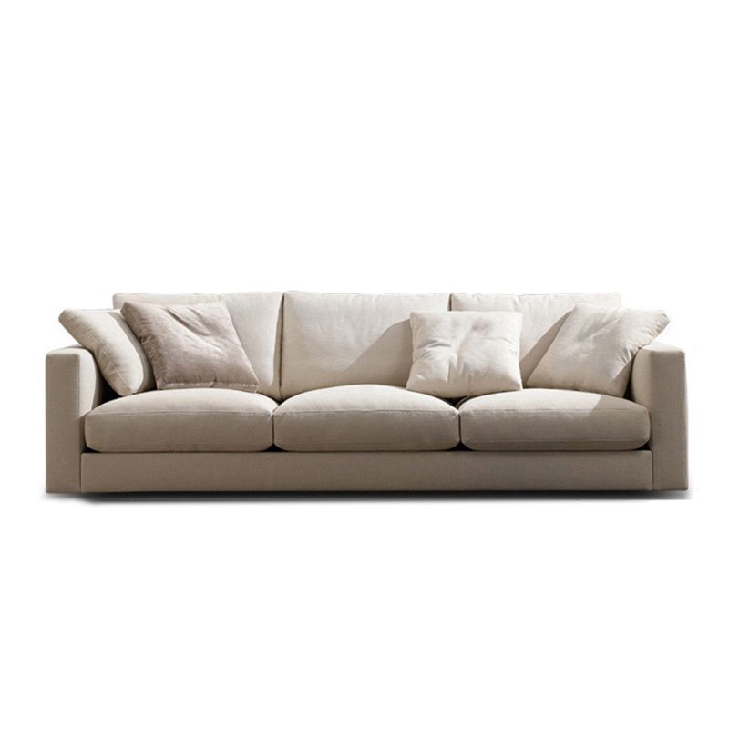 White Slipcovered Fabric Settee Recessed Arm Sofa with Pillows Clearhalo 'furn' 'furn_sofas' 'Furniture' 'furniture_sofas' 'kitchen' 'kitchen_sofas' 'Living Room Furniture' 'Sofa' 'sofas' 1200x1200_d5d22828-5c4b-4f5e-bc06-0afa76106bc5