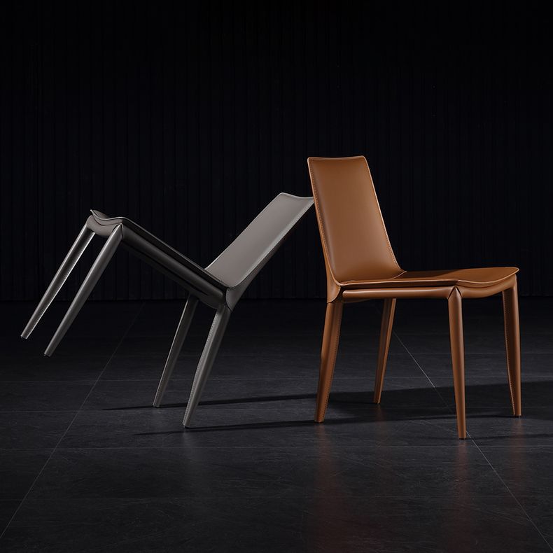 Designer Style Anteroom Solid Back Side stoel Matte afwerking Lederen eetkamerstoel