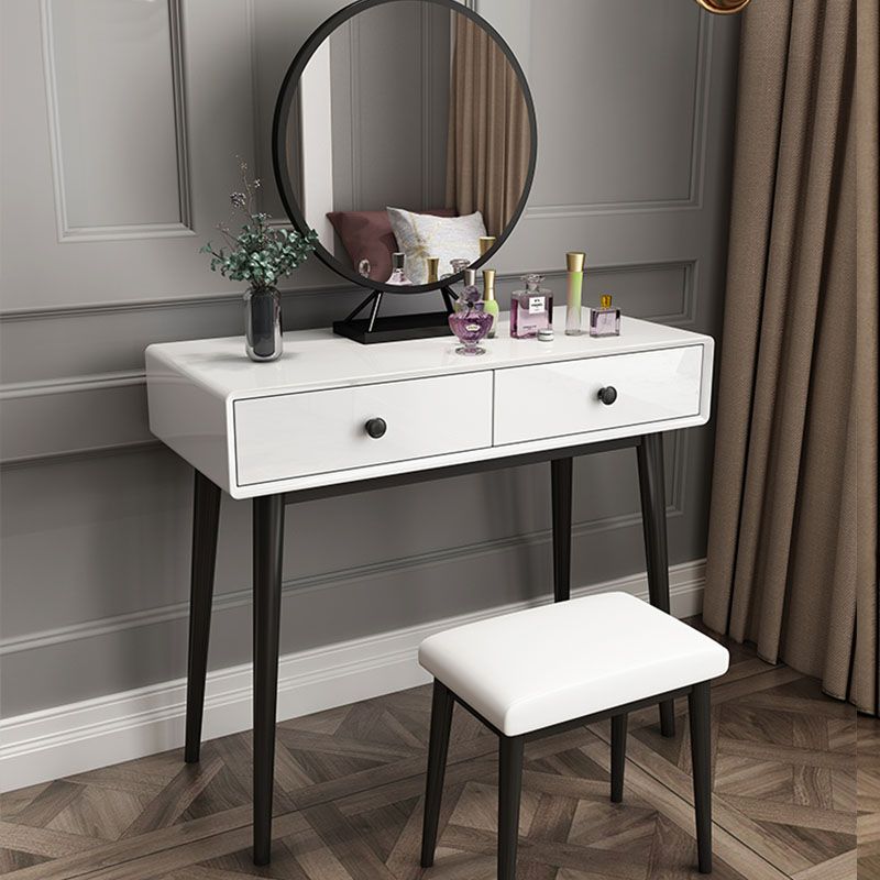Vanité blanche contemporaine Tableau 29.53 "H Vanité Ensemble avec tabouret et miroir