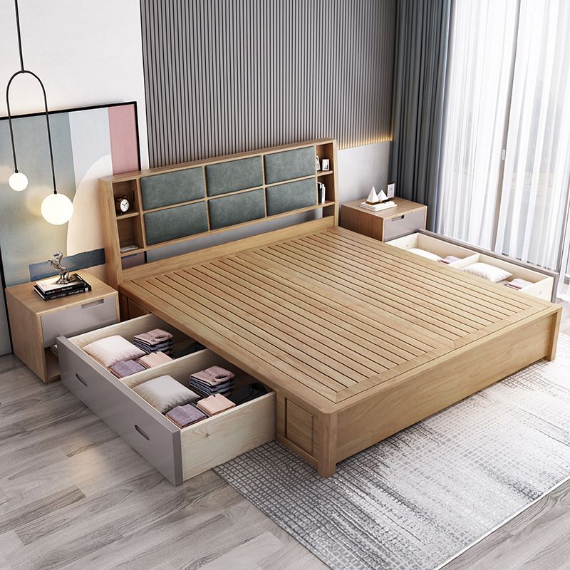 84.65 inch Wide Contemporary Bed Frame Rubberwood Bed with Storage Clearhalo 'Bedroom Furniture' 'Beds' 'furn' 'furn_beds' 'Furniture' 1200x1200_d5d5be00-9eeb-4c73-a99c-1df4c40a85e8