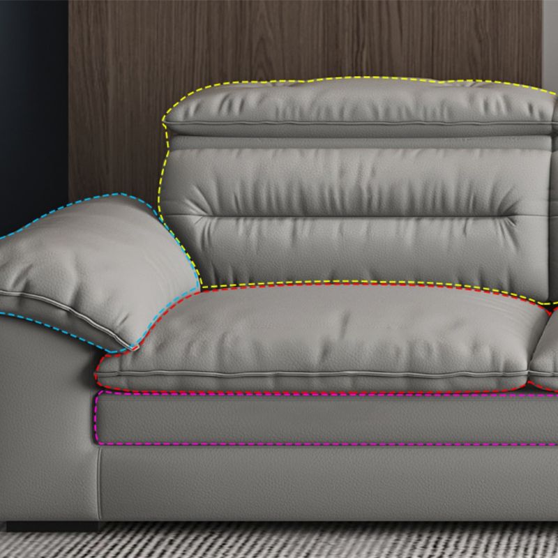 Contemporary Faux Leather Light-grey Sewn Pillow Back Pillow Top Arm Sofa