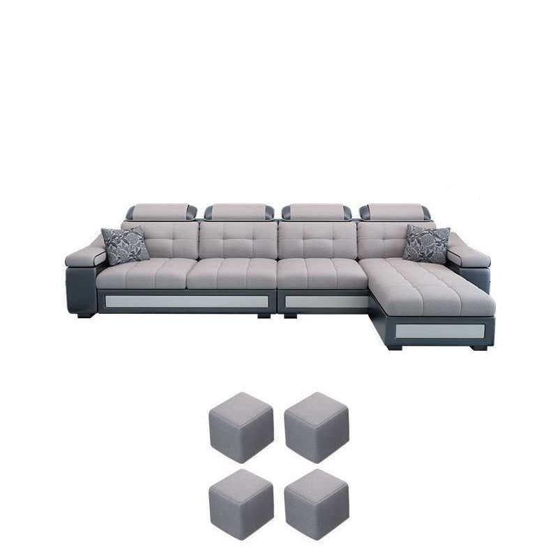 Modern L-shape Sofa and Chaise Right Facing Faux Leather/Linen Blend Sectionals Clearhalo 'furn' 'furn_sectionals' 'Furniture' 'furniture_sectionals' 'kitchen' 'kitchen_sectionals' 'Living Room Furniture' 'Sectionals' 1200x1200_d5dbc4bf-31a2-4d8b-a1e8-40c5362f77b0