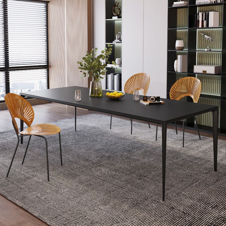 Black Stone Dining Table Contemporary Dining Table with 4 Legs Clearhalo 'Dining Tables & Seating' 'Dining Tables' 'dining_table' 'furn' 'furn_dining_table' 'Furniture' 'furniture_dining_table' 'Kitchen & Dining Furniture' 'kitchen' 'kitchen_dining_table' 1200x1200_d5dd2c31-10f1-4100-9a87-e2ef676e6b9e