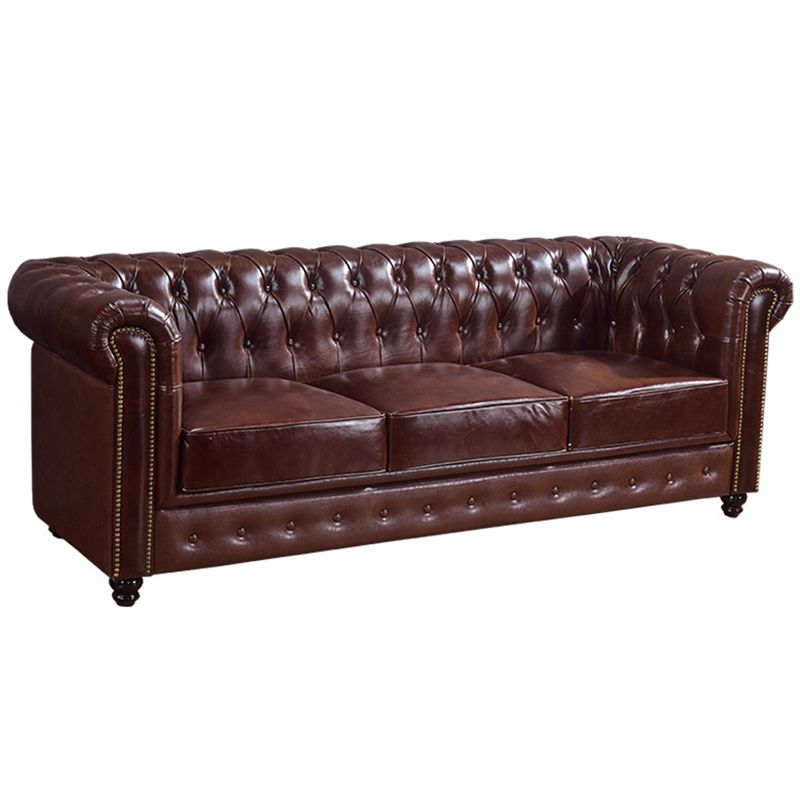 Tight Back Rolled Arm Loveseat Leather Stain Resistant Settee Sofa in Brown Clearhalo 'furn' 'furn_sofas' 'Furniture' 'furniture_sofas' 'kitchen' 'kitchen_sofas' 'Living Room Furniture' 'Sofa' 'sofas' 1200x1200_d5dd8679-23b9-43dc-9010-75305a120a0e