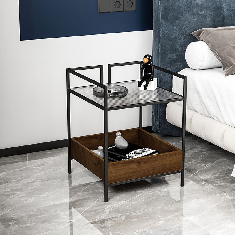 21.6" Tall Metal Frame End Table Glass Square Top Side Table with Shelf