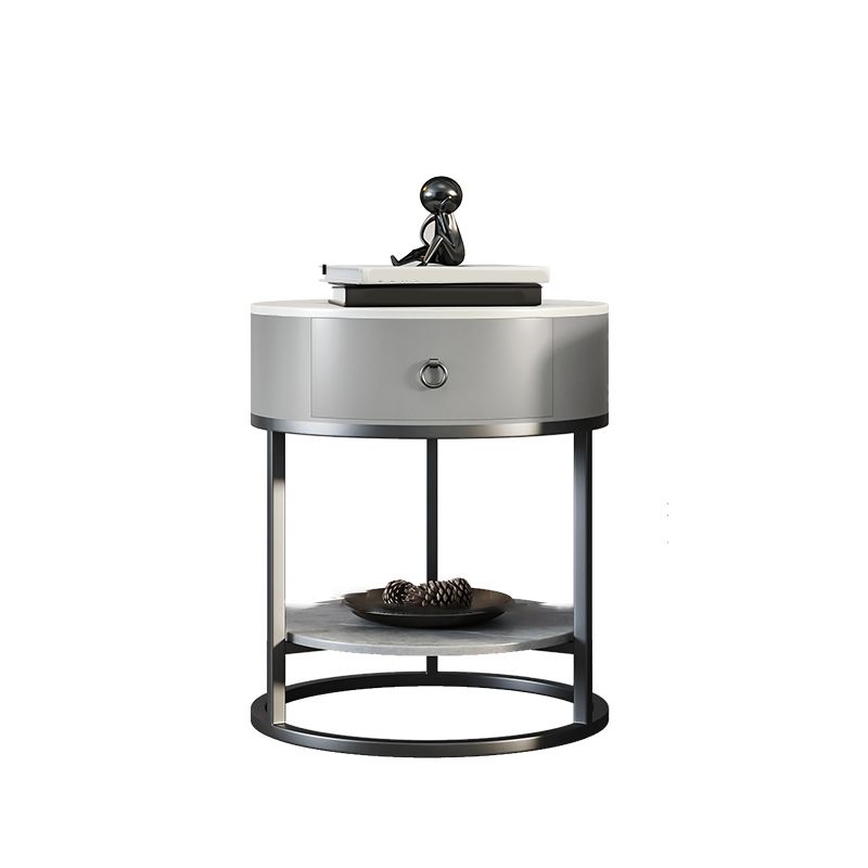 Modernistic Round End Table with Slate Top,  Double Tier Frame End Table