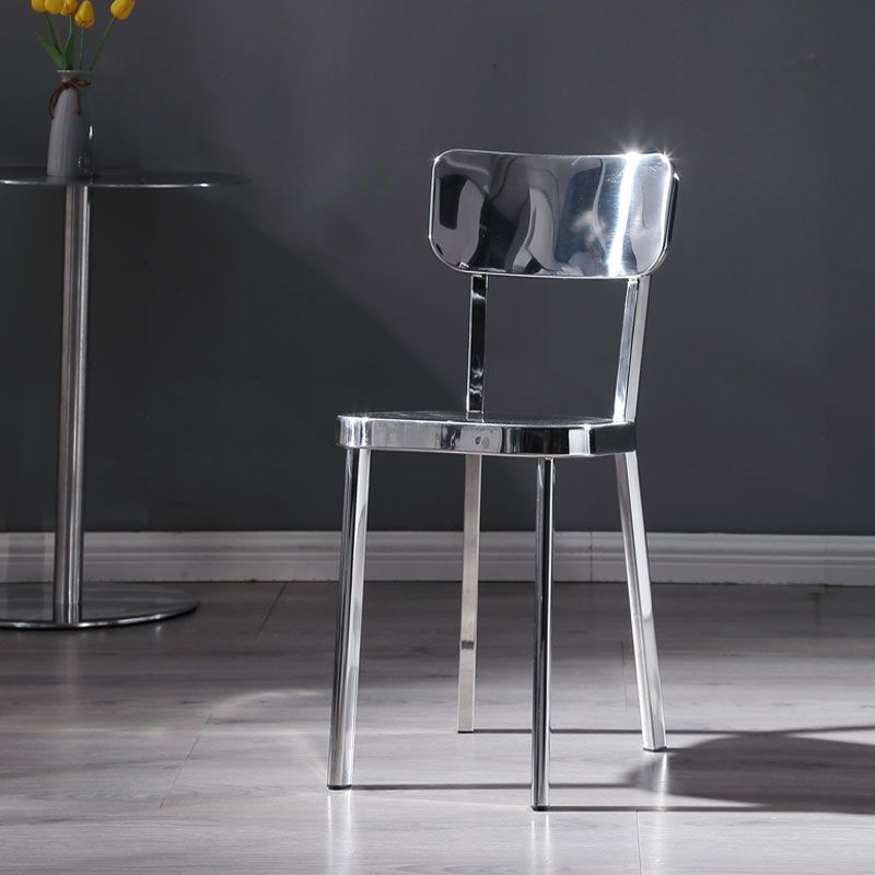 Silver Industrial Dining Chairs Stainless Steel Armless Dining Side Chair