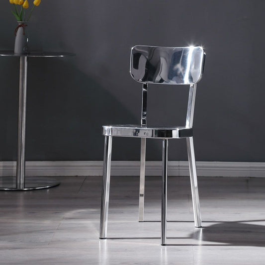 Silver Industrial Dining Chairs Stainless Steel Armless Dining Side Chair