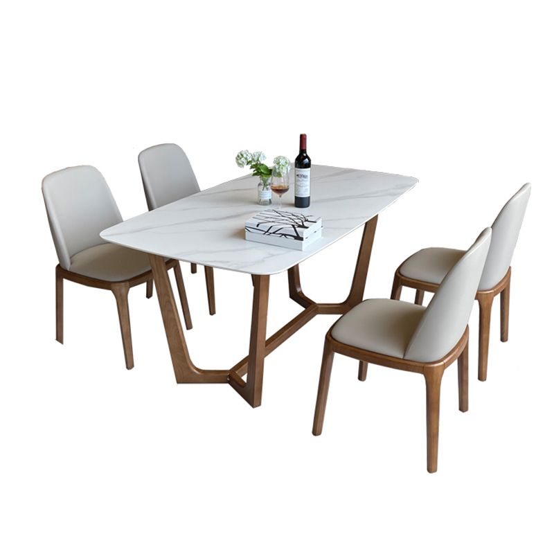 Contemporary Style White Slate Dining Table Rectangular Formal Dinette Set with Wood Base Clearhalo 'Dining Room Sets' 'Dining Tables & Seating' 'dining_room_set' 'furn' 'furn_dining_room_set' 'Furniture' 'furniture_dining_room_set' 'Kitchen & Dining Furniture' 'kitchen&dining_furn' 'kitchen' 1200x1200_d5e8f492-7953-494c-a997-ea1f16949572