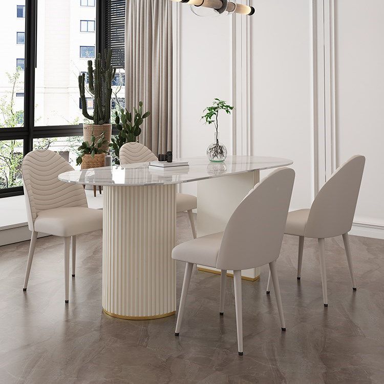 Sintered Stone White Table for Restaurant Modern Dining Table with Double Pedestal Base Clearhalo ' dining_table' 'Dining Tables & Seating' 'Dining Tables' 'furn' 'furn_dining_table' 'Furniture' 'furniture_dining_table' 'Kitchen & Dining Furniture' 'kitchen&dining_furn' 'kitchen' 'kitchen_dining_table' 1200x1200_d5e9c089-4fdc-4c8b-a6e3-2095ffdc6711