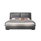 Contemporary Grey Leather Upholstered Standard Bed, Rectangular Panel Bed