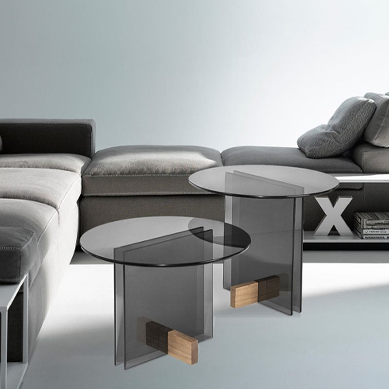 Contemporary Glass Top Abstract Round Living Room Side End Table