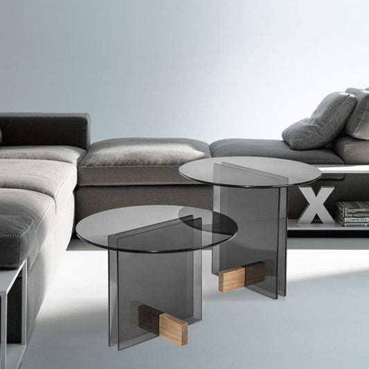 Top con vetro contemporaneo top astratto tondo tondo tavolo laterale