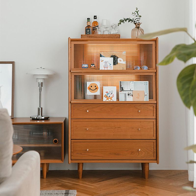 Contemporary Cabinet Solid Wood 3 - Drawer With Doors Glass Paned Accent Cabinet Clearhalo 'Cabinets & Chests' 'cabinets_chests' 'furn' 'furn_cabinets_chests' 'Furniture' 'Living Room Furniture' 1200x1200_d5f584d1-1b66-4472-b92e-9467e38fe485