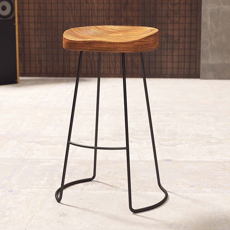 Modern Armless Backless Counter Stool Iron Cafe Bar Stool with Wooden Seat Clearhalo 'Bar Furniture' 'Bar Stools' 'bar_stools' 'furn' 'furn_bar_stools' 'furniture_bar_stools' 'Kitchen & Dining Furniture' 'kitchen&dining_furn' 'kitchen' 'kitchen_furn' Furniture' 1200x1200_d5f62fcf-4c93-4875-b098-a392480c852c