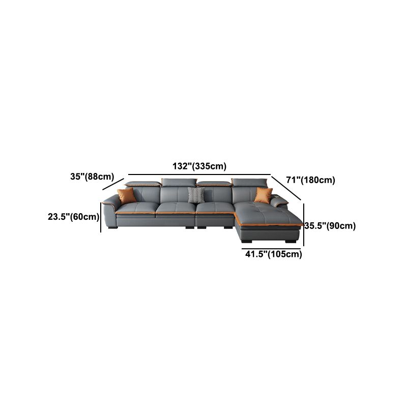 Tufted Pillow Top Arm Sectional Stain Resistant Sectional Gray Faux Leather Clearhalo 'furn' 'furn_sectionals' 'Furniture' 'Living Room Furniture' 'Sectionals' 1200x1200_d5f9e62e-8d9b-4aa9-ad2e-4142c63a8e56