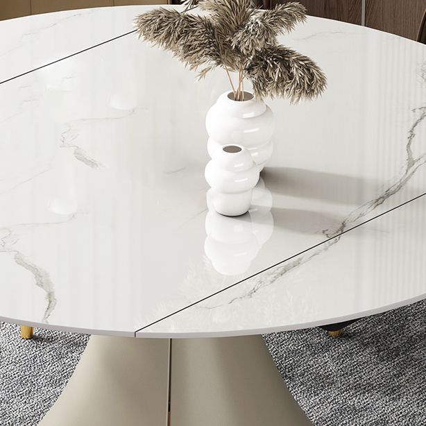 Glam 1/4/5/6/7/9 Pieces White Dining Table Set with Stone Top Round Scalable Dinette Set Clearhalo 'Dining Room Sets' 'Dining Tables & Seating' 'dining_room_set' 'furn' 'furn_dining_room_set' 'Furniture' 'furniture_dining_room_set' 'Kitchen & Dining Furniture' 'kitchen&dining_furn' 'kitchen' 1200x1200_d5fb7cfc-28ad-406b-a10f-d464ceeb1377