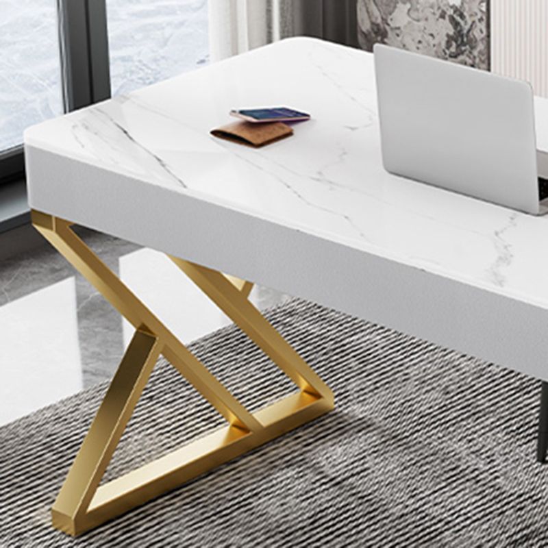 Glam Style Stone Writing Desk Rectangle Metal Office Desk voor kantoor