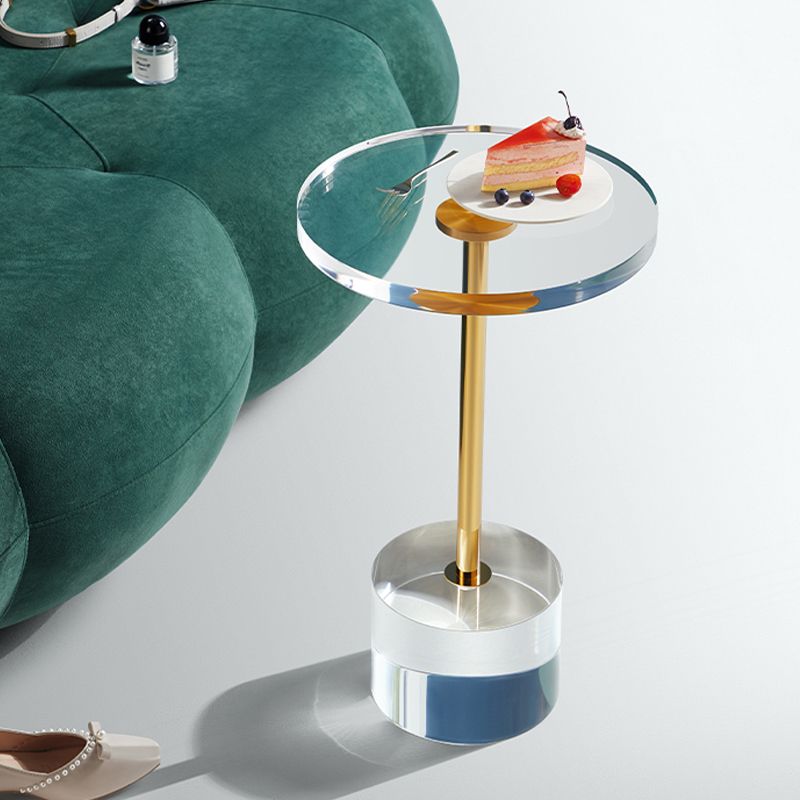 Clear Acrylic Round Side Table Set Glam Steel Pedestal End Table