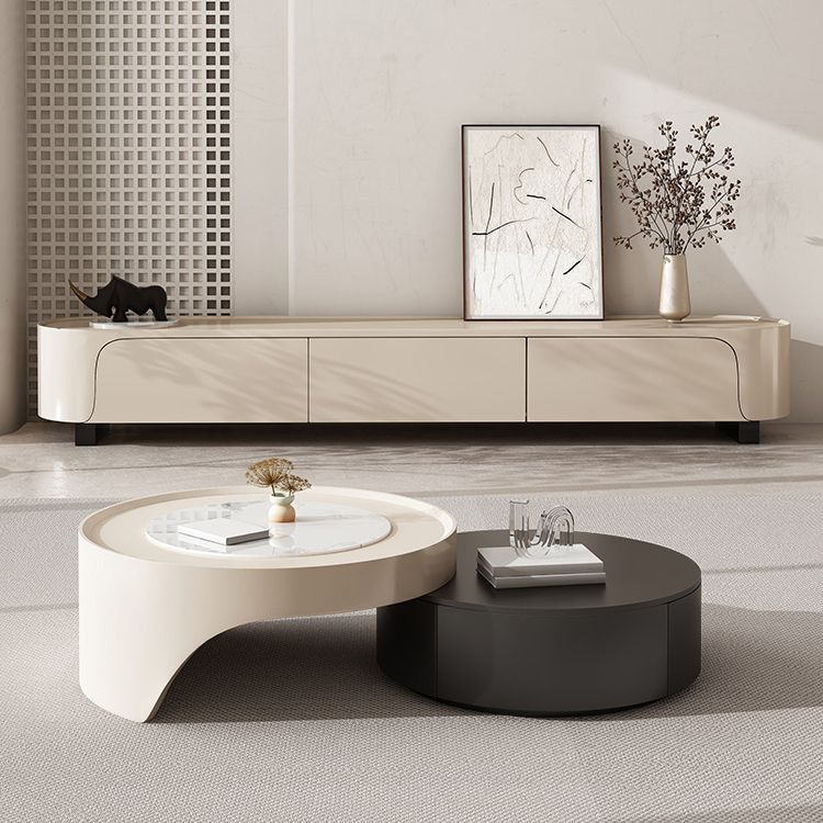 Moderno 2 nidificazione tavolino set tavolo da cocktail in ardesia rotondo con 2 cassetti