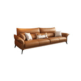 Contemporary Sewn Pillow Back Standard Flared Arm Genuine Leather Sofa
