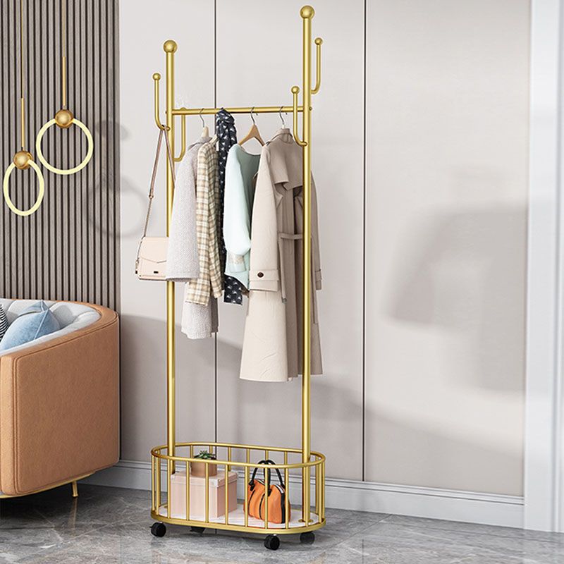Glam Hall Stand Metal Shelving Hooks Included Free Standing Entry Hall Tree Clearhalo 'Entry & Mudroom Furniture' 'furn' 'furn_hall_tree_coat_racks' 'Furniture' 'Hall Trees & Coat Racks' 'hall_tree_coat_racks' 1200x1200_d60eabd7-f83e-4b32-b4d5-f3f6e467fce3