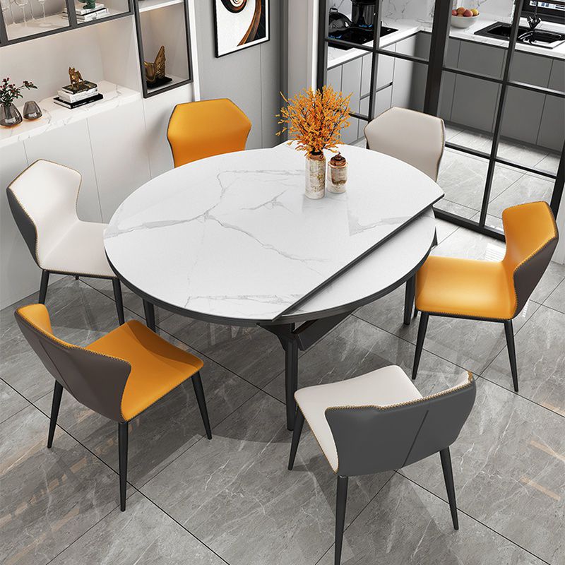 Modern 1/4/5/6/7/9 Pieces White Dining Table Set with Sintered Stone Top Round Dinette Set Clearhalo 'Dining Room Sets' 'Dining Tables & Seating' 'dining_room_set' 'furn' 'furn_dining_room_set' 'Furniture' 'furniture_dining_room_set' 'Kitchen & Dining Furniture' 1200x1200_d60fb0c1-cff7-47d4-8921-5577a05605f1