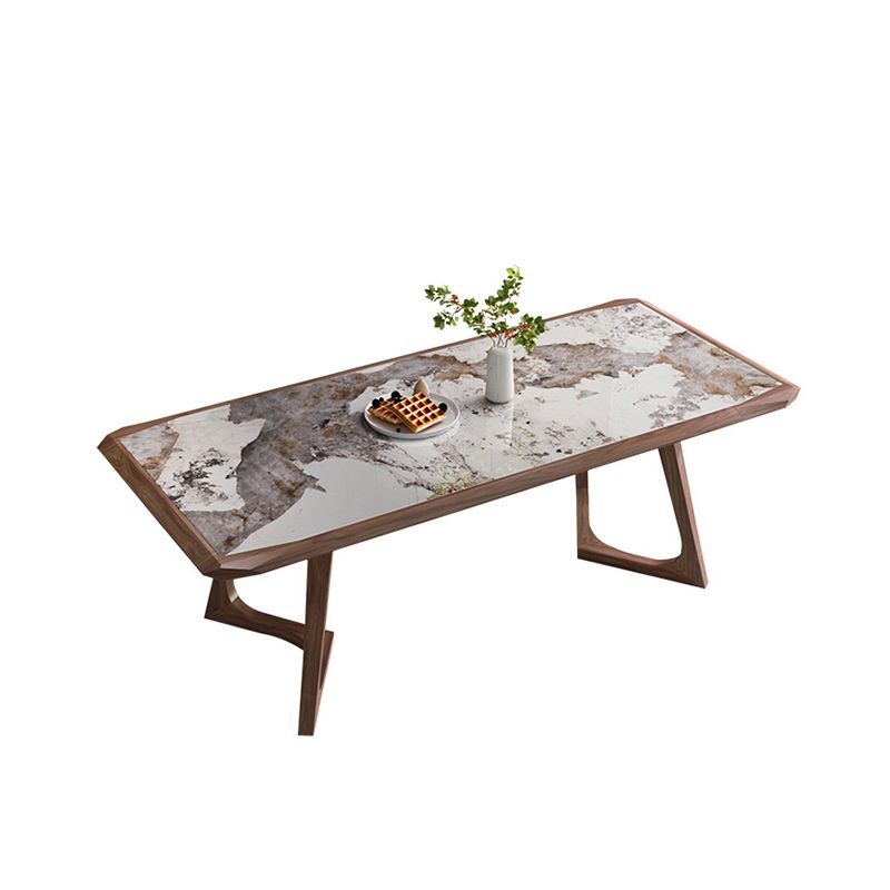 Modern Brown Finish Legs Dining Site Table Stone Top Double Pedestal Table Clearhalo 'Dining Tables & Seating' 'Dining Tables' 'dining_table' 'furn' 'furn_dining_table' 'Furniture' 'Kitchen & Dining Furniture' 1200x1200_d6136a9e-fbc9-4ff1-9751-ca5bf884713f