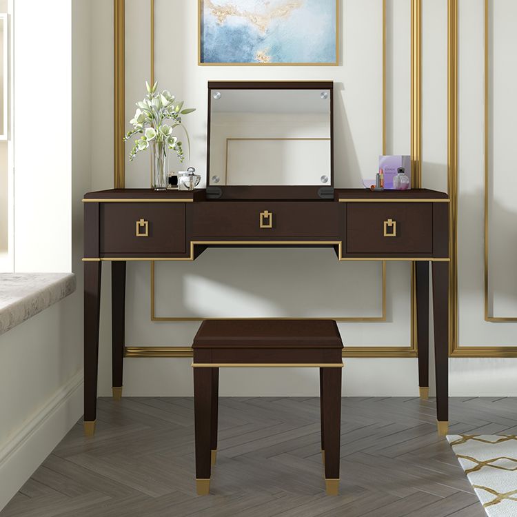 Solid Wood Make-up Vanity Mirrored Vanity Set with Padded Stool Clearhalo 'Bedroom Furniture' 'furn' 'furn_makeup_vanities' 'Furniture' 'Makeup Vanities' 'makeup_vanities' 1200x1200_d6159cbd-577c-4a91-8fed-f28800cc3b63