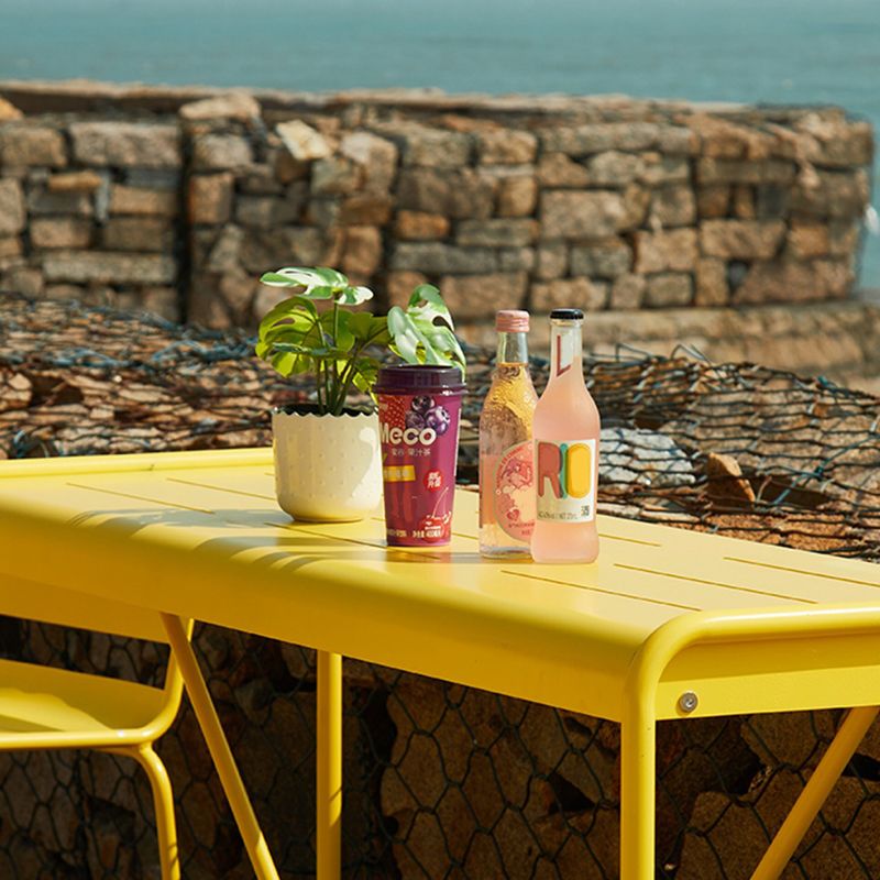 Rectangle Outdoor Bar Dining Table Metal Bar Table with Trestle Base