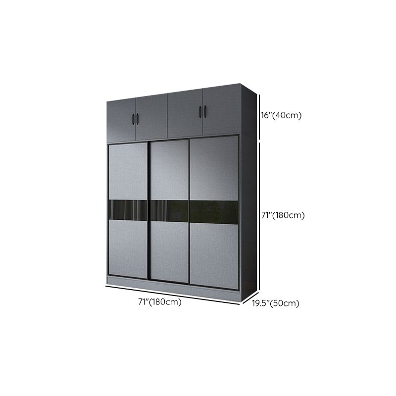 Armario moderno de vestuario gris armario de madera de ingeniería con barra de prenda