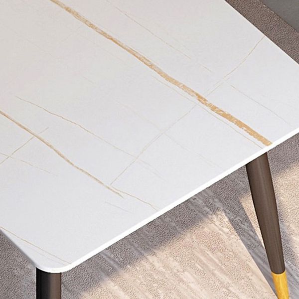 Table à manger rectangulaire en pierre moderne, 4 pieds noirs, pour salle à manger