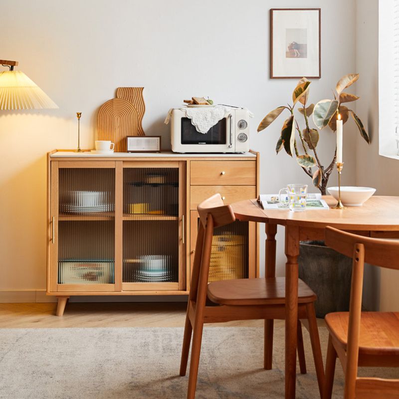 Display scandinavo Porte di faggio in vetro cabine mobile a buffet con porte per soggiorno