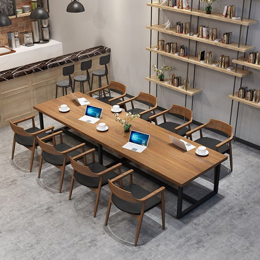 Metal Industrial Rectangle Table Pine Wood Top Indoor Table with Trestle Clearhalo 'Dining Tables & Seating' 'Dining Tables' 'dining_table' 'furn' 'furn_dining_table' 'Furniture' 'furniture_dining_table' 'Kitchen & Dining Furniture' 'kitchen' 'kitchen_dining_table' 1200x1200_d62530dc-d139-4e70-9a14-97687c90ddf6