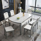 Modern Round Stone Top Dining Table Extendable for Small Spaces with Storage