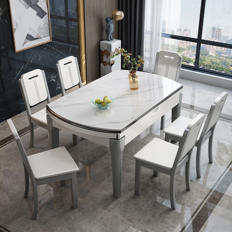 Modern Round Stone Top Dining Table Extendable for Small Spaces with Storage