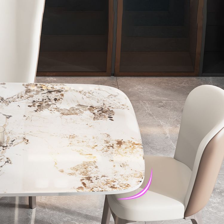 Contemporary Style Sintered Stone Dining Table with White Fixed Table and Trestle Base for Home Use Clearhalo 'Dining Room Sets' 'Dining Tables & Seating' 'dining_room_set' 'furn' 'furn_dining_room_set' 'Furniture' 'furniture_dining_room_set' 'Kitchen & Dining Furniture' 'kitchen&dining_furn' 'kitchen' 1200x1200_d629a574-af3f-42d1-857d-a9b08b841191