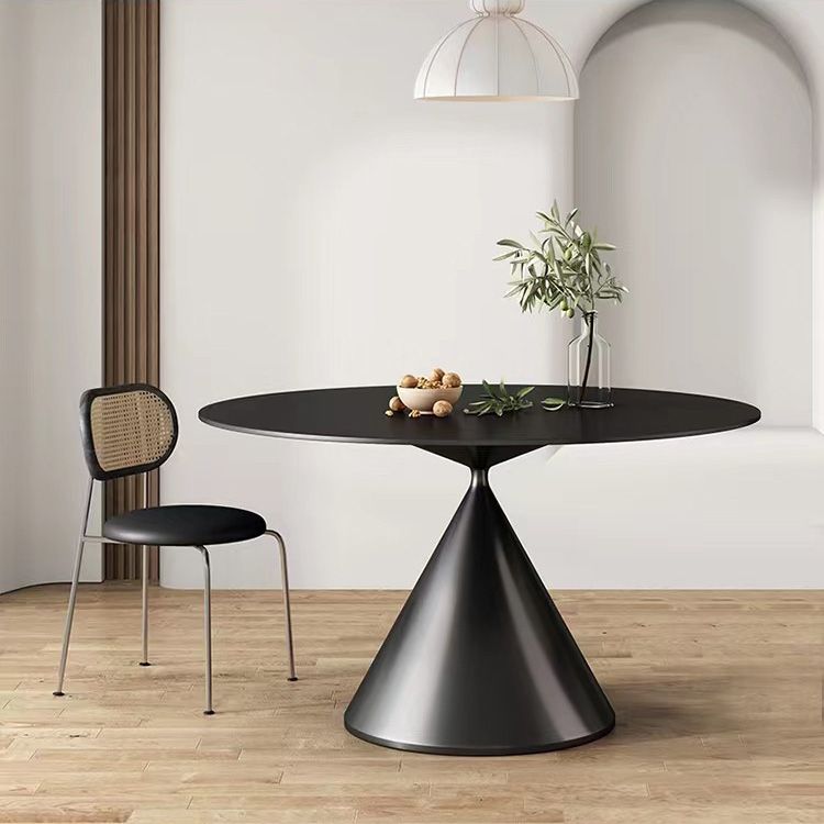 Mesa redonda de comedor moderna, mesa de piedra sinterizada con patas de metal para el hogar