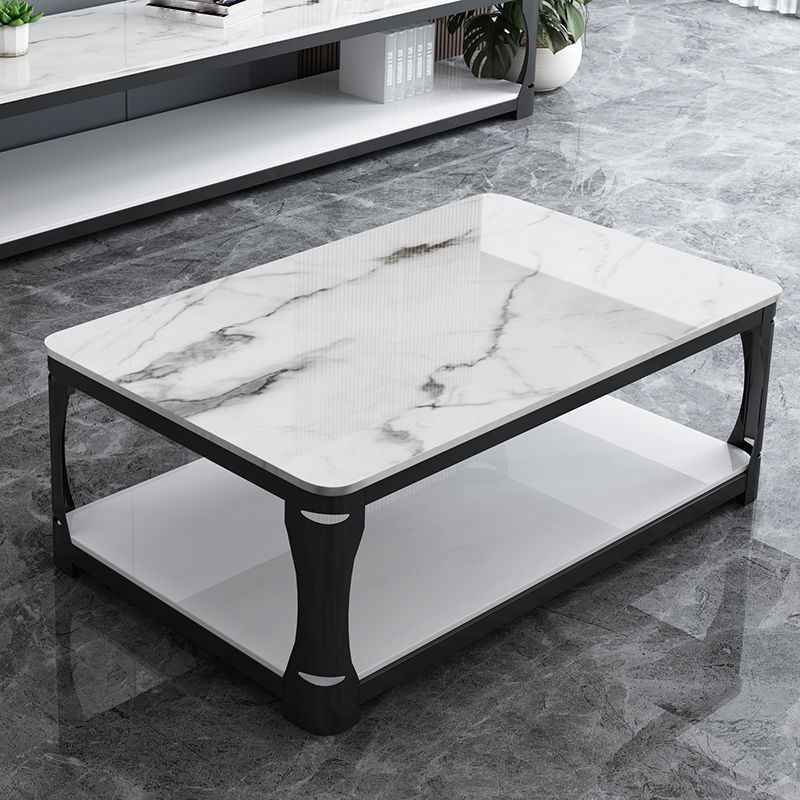 Tavolo da cocktail con ripiano aperto in vetro Tavolino rettangolare minimalista