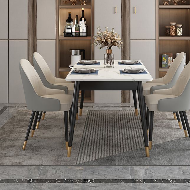 Modern Style Sintered Stone Dining Table White Rectangle Table with 4 Legs Clearhalo ' dining_table' 'Dining Tables & Seating' 'Dining Tables' 'furn' 'furn_dining_table' 'Furniture' 'furniture_dining_table' 'Kitchen & Dining Furniture' 'kitchen&dining_furn' 'kitchen' 'kitchen_dining_table' 1200x1200_d63474c7-a182-42bf-856a-cdd119c42f82