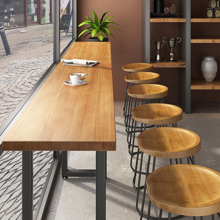 Modern Brown Wood Pub Table with Rectangle Table Top Black Trestle Table, Only Table Clearhalo 'Bar Furniture' 'Bar Tables' 'bar_tables' 'furn' 'furn_bar_tables' 'Furniture' 'furniture_bar_tables' 'Kitchen & Dining Furniture' 1200x1200_d6356004-982c-4897-ad2f-5d643f982a5b