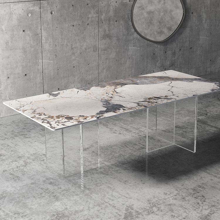 シンプルさ長方形ダイニングテーブル焼結石トップ透明アクリルベーステーブル